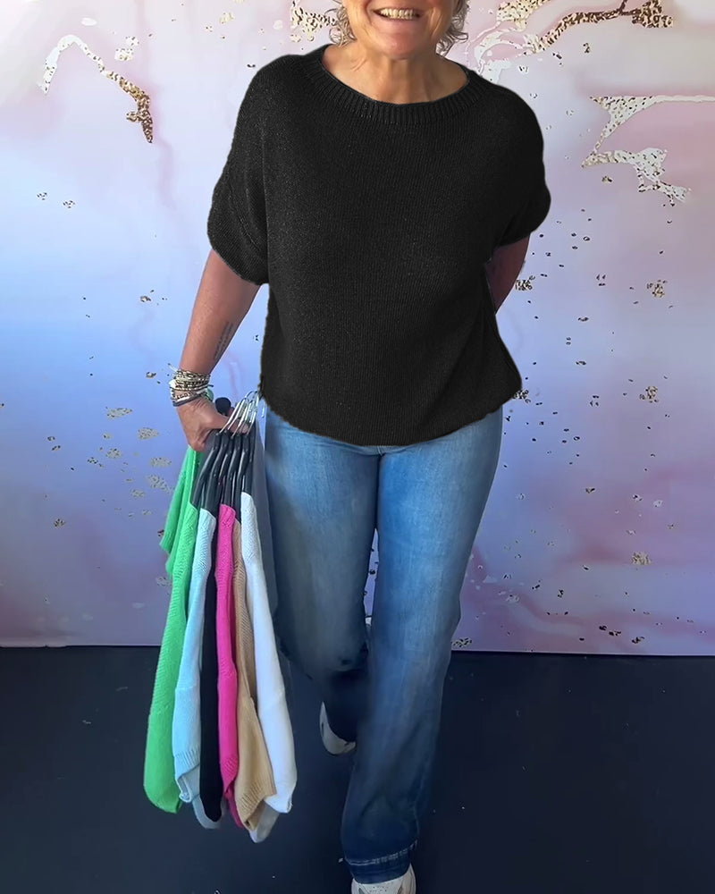 Pull ample décontracté de couleur unie à col rond