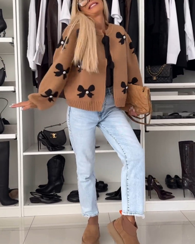 Cardigan à lacets avec perles et nœud