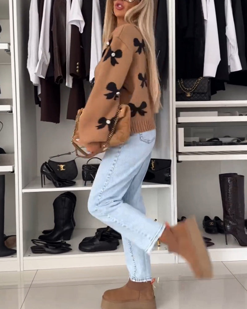 Cardigan à lacets avec perles et nœud