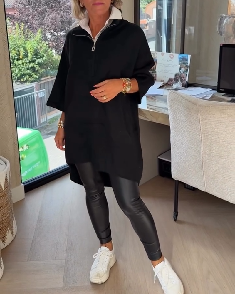 Pull Col Montant Demi-Zip Ample