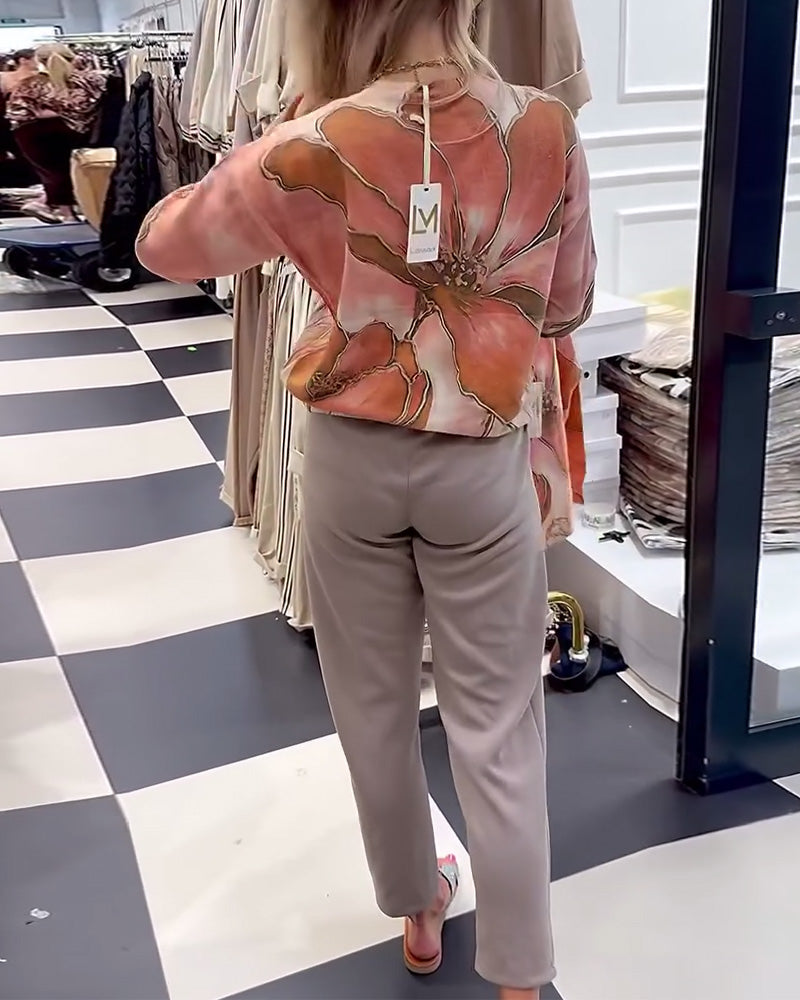 Pull Ample à Col Rond Imprimé