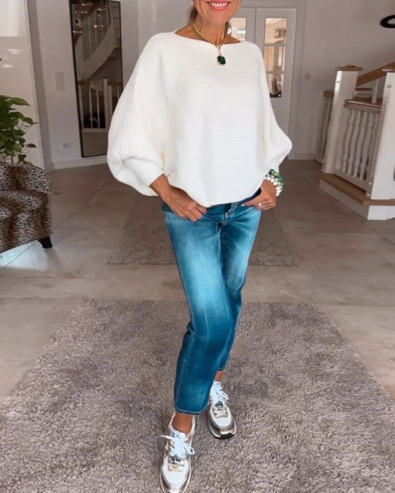 Pull à manches lanternes de couleur unie