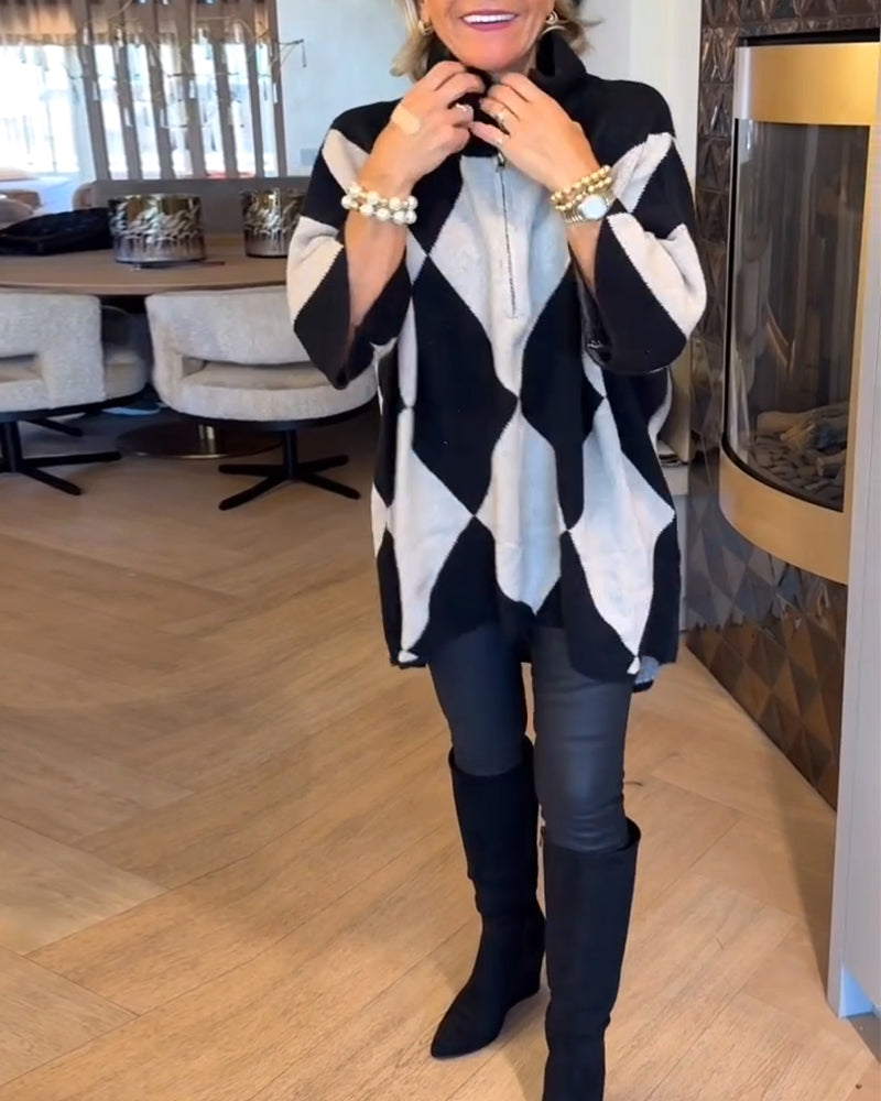 Pull Col Montant Argyle Irrégulier