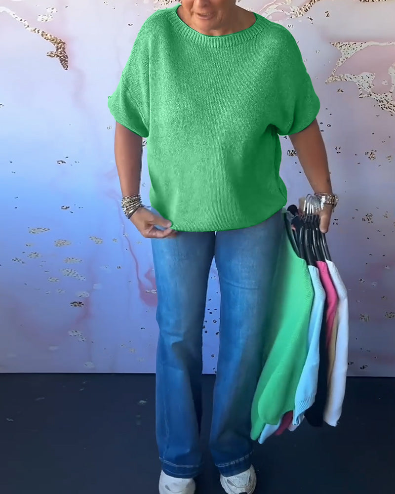 Pull ample décontracté de couleur unie à col rond