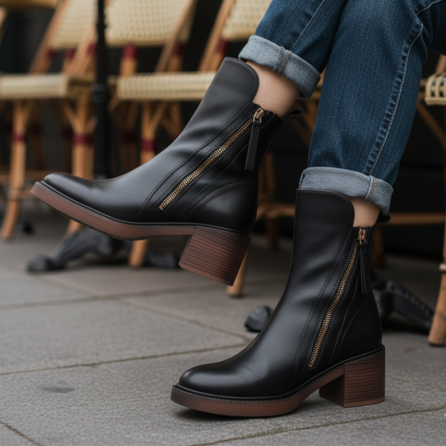 Solor Paris™ | Bottines en cuir noire élégante et confortable