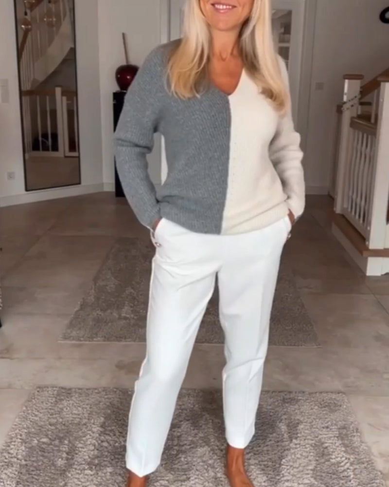 Pull de bloc de couleur en V