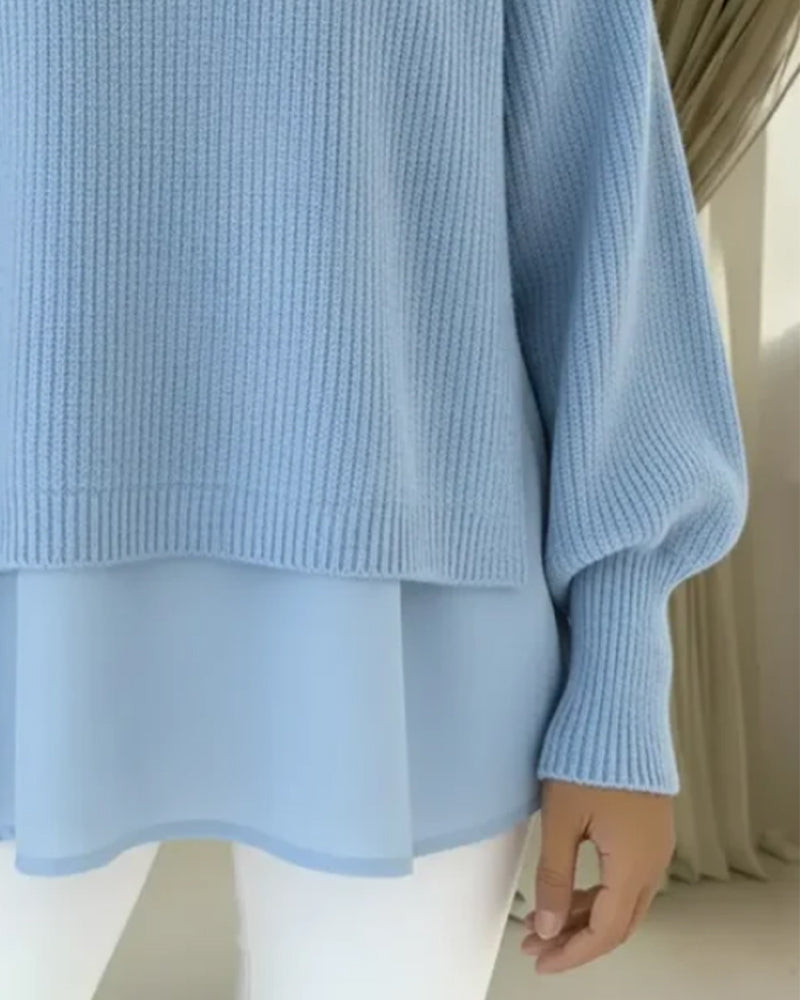 Pull-Over Ample En Patchwork Et Uni