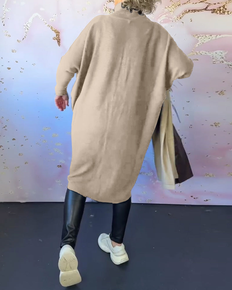 Pull décontracté à manches longues et col montant de couleur unie