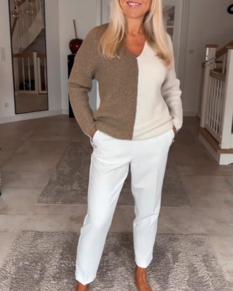 Pull de bloc de couleur en V