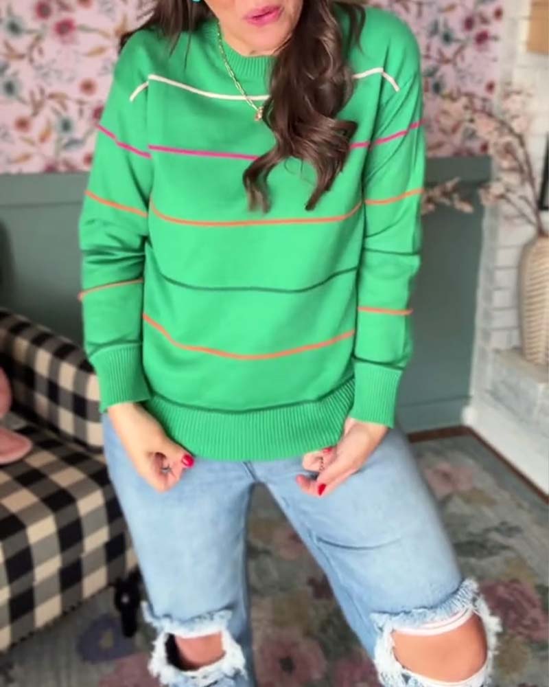 pull décontracté à col rond rayé