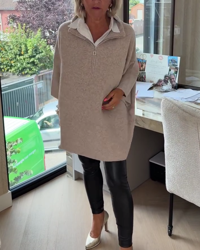 Pull Col Montant Demi-Zip Ample