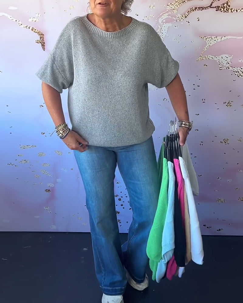 Pull ample décontracté de couleur unie à col rond