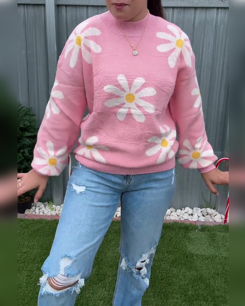 Pull jacquard à col rond tendance