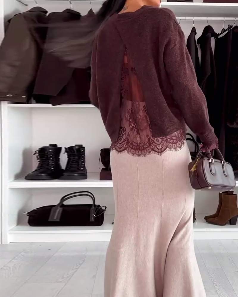 Pull Avec Empiècement En Dentelle Et Col Rond