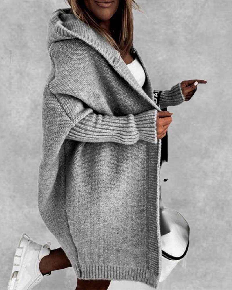 Cardigan simple à capuche de couleur unie avec motif chauve-souris