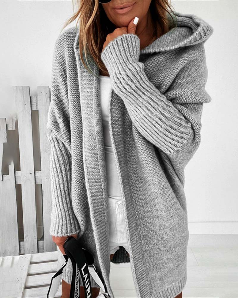 Cardigan simple à capuche de couleur unie avec motif chauve-souris