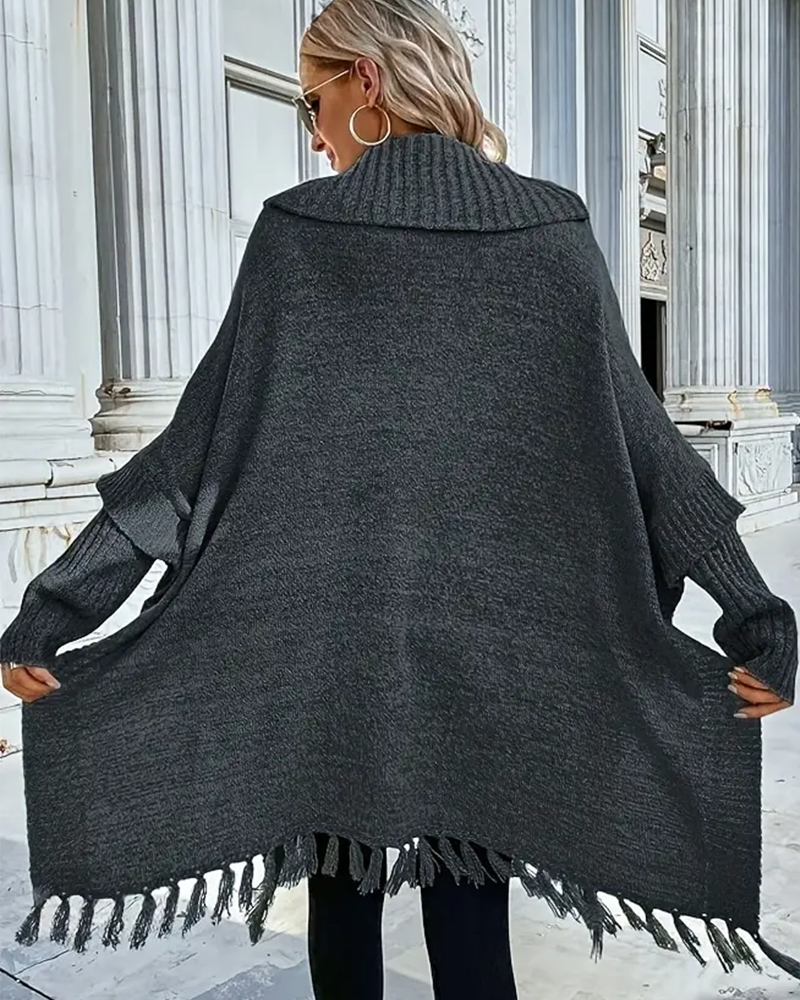 Pull À Col Roulé Avec Manches Chauve-Souris Et Franges