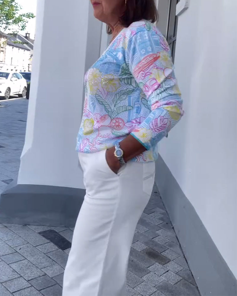 Pull Col En V Imprimé Mode