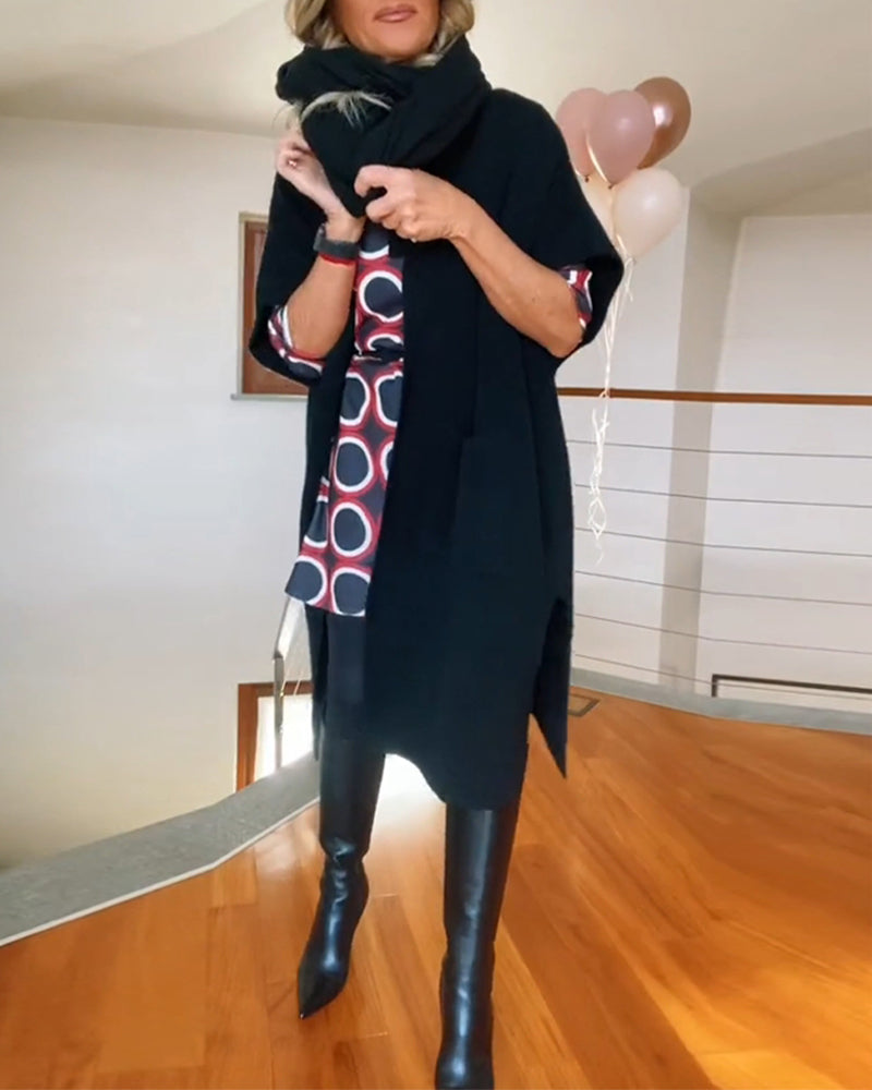 Cardigan décontracté à manches courtes et poches de couleur unie