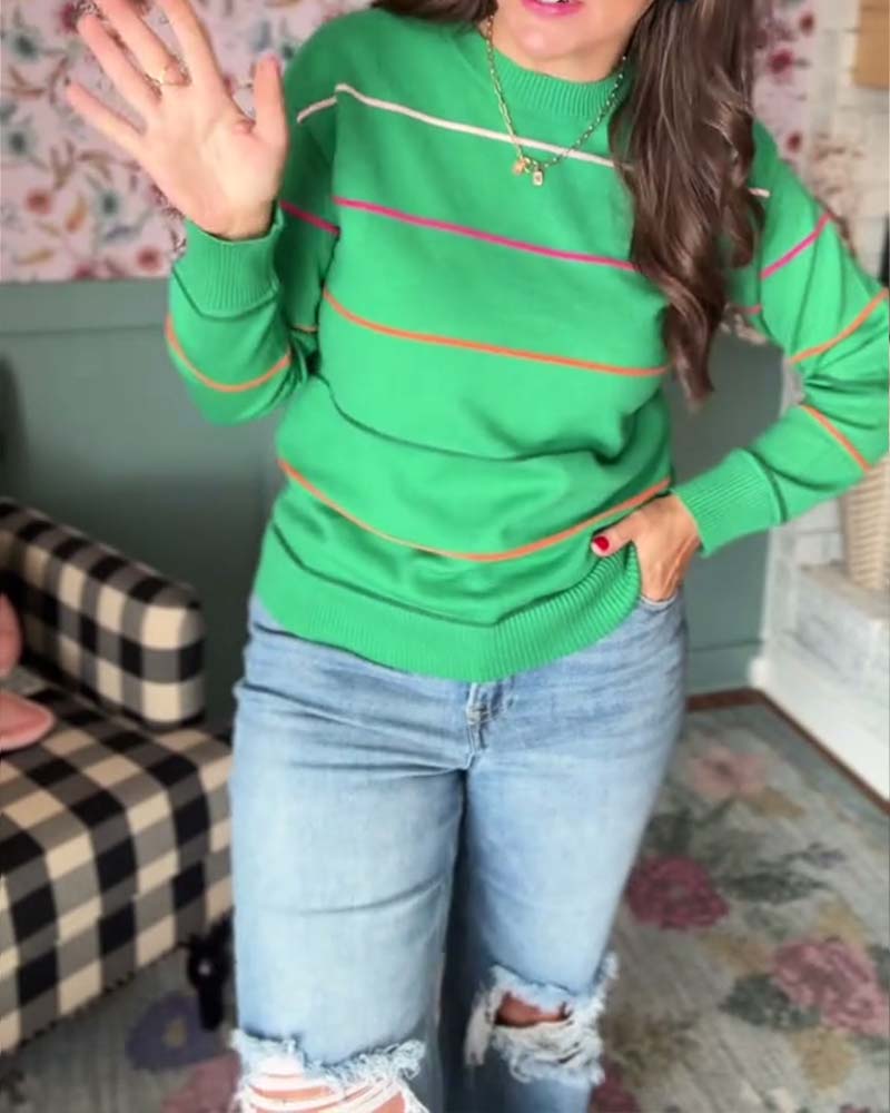 pull décontracté à col rond rayé