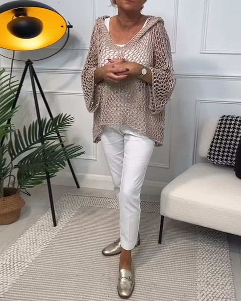 Pull à capuche uni à découpes étoiles