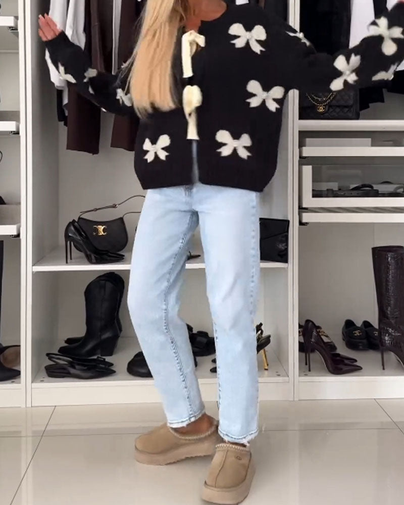 Cardigan à lacets avec perles et nœud