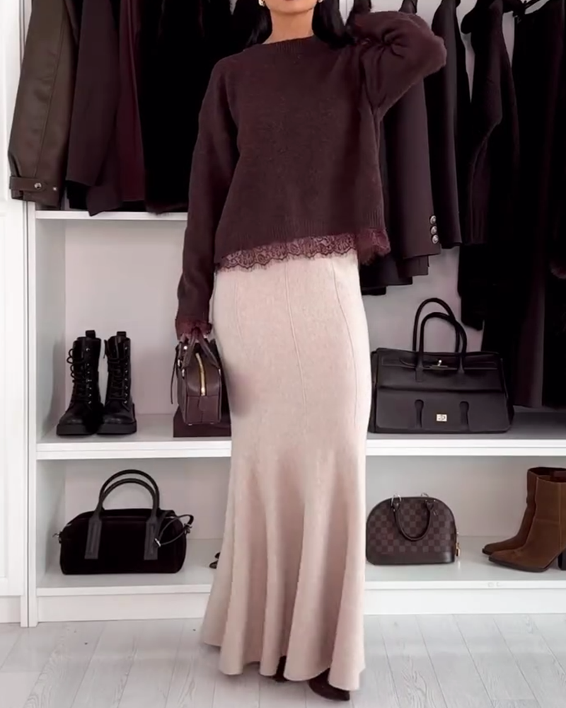 Pull Avec Empiècement En Dentelle Et Col Rond