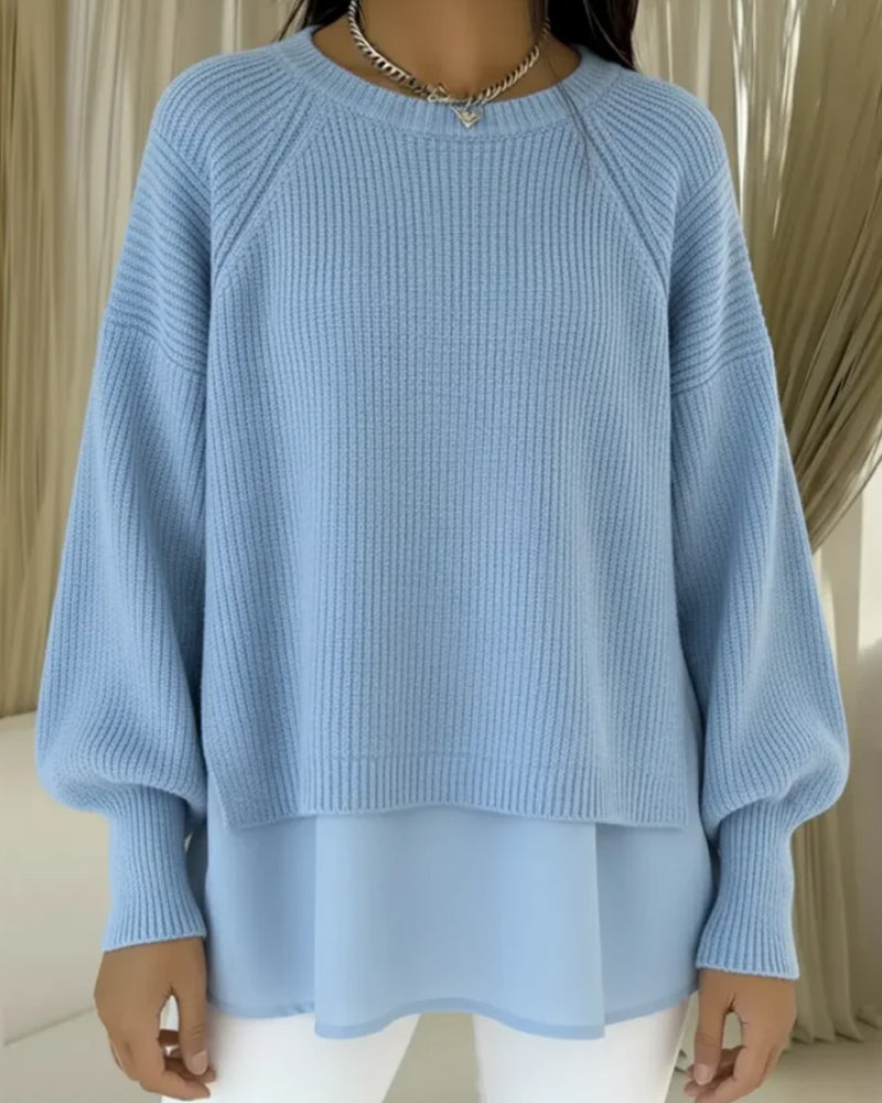 Pull-Over Ample En Patchwork Et Uni