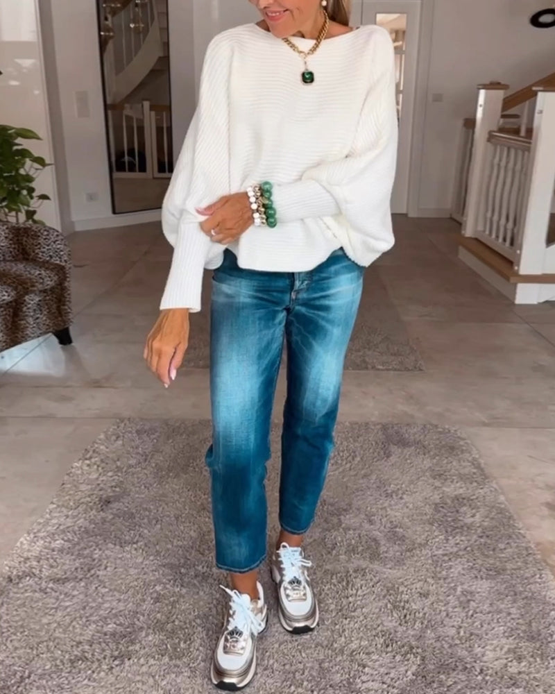 Pull à manches lanternes de couleur unie