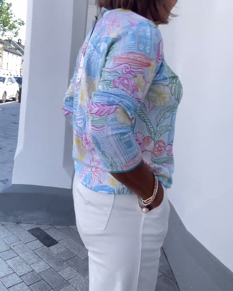 Pull Col En V Imprimé Mode