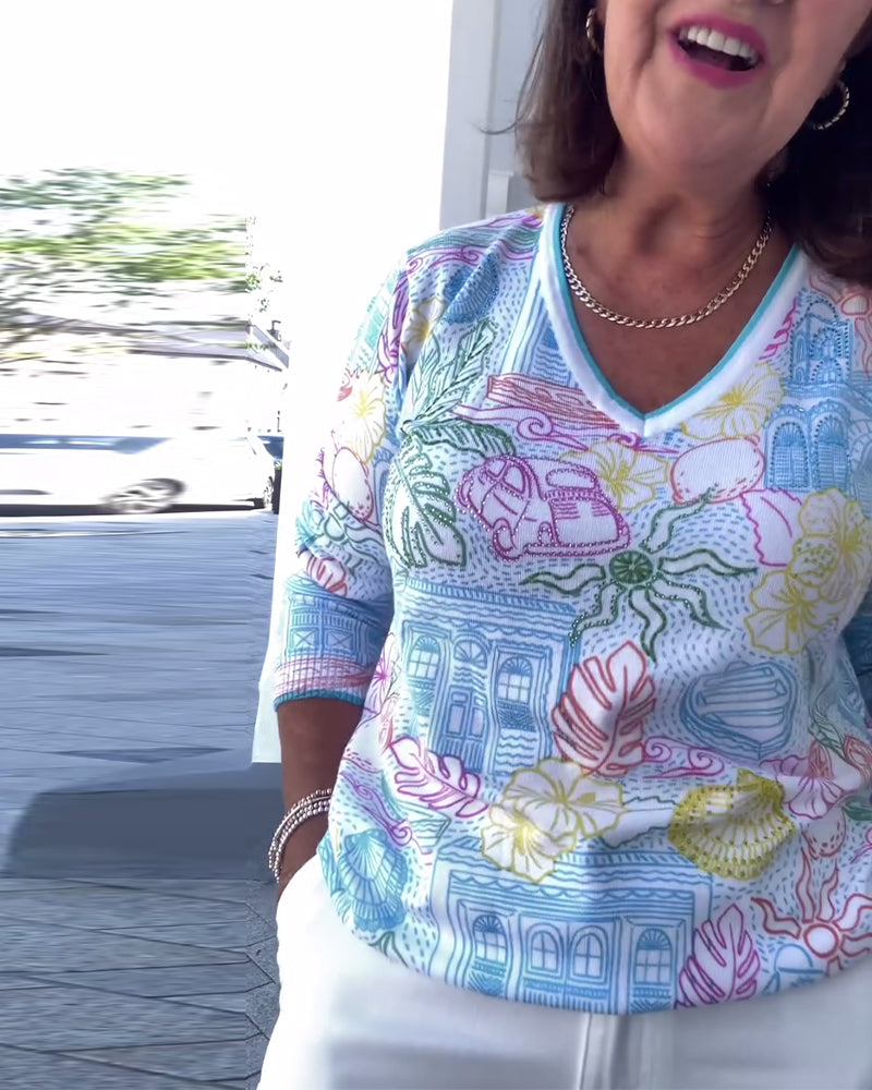 Pull Col En V Imprimé Mode