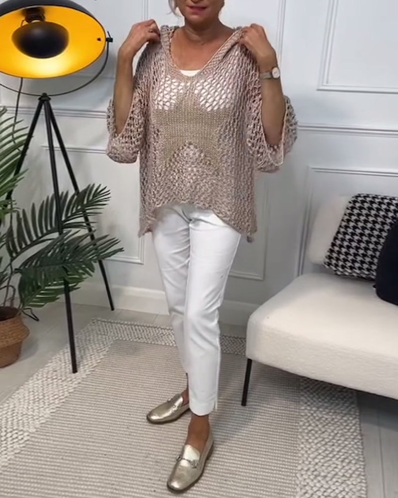 Pull à capuche uni à découpes étoiles