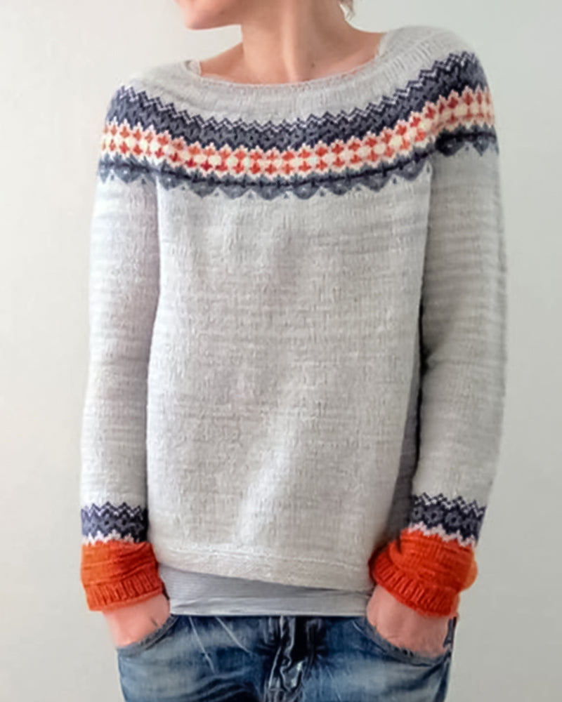 Pull-over col rond bloc de couleur