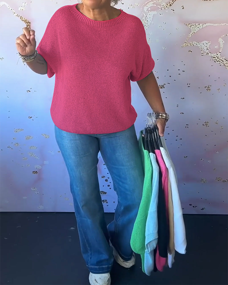 Pull ample décontracté de couleur unie à col rond