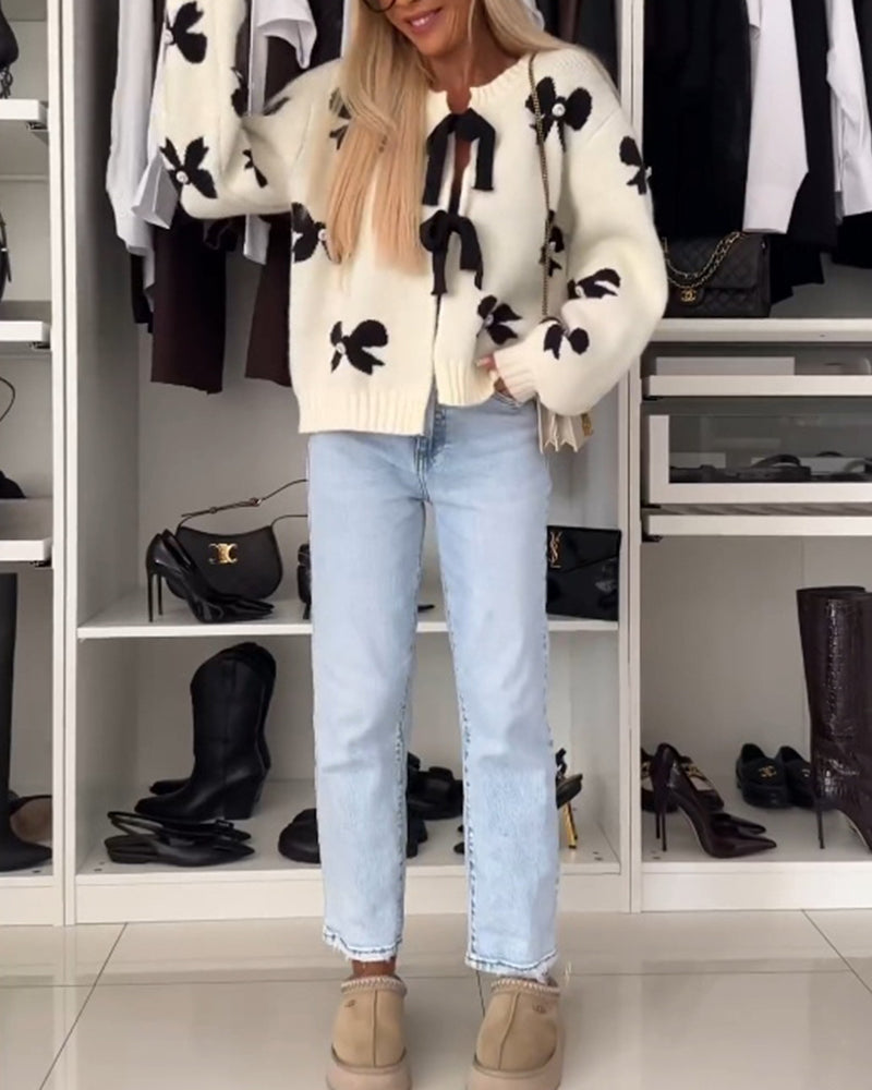 Cardigan à lacets avec perles et nœud