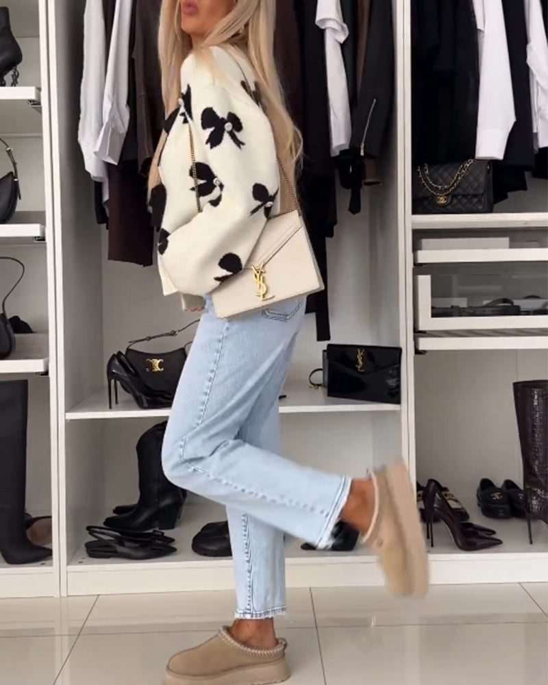 Cardigan à lacets avec perles et nœud