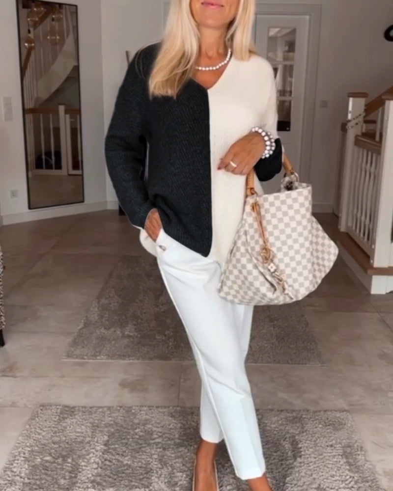 Pull de bloc de couleur en V