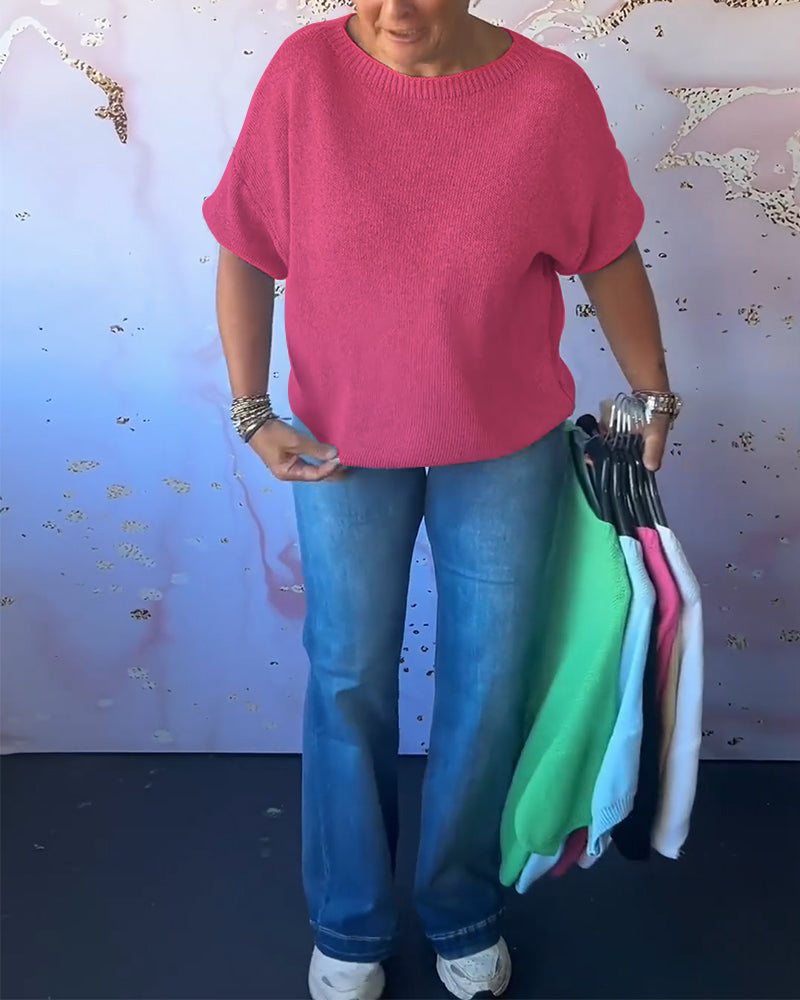 Pull ample décontracté de couleur unie à col rond