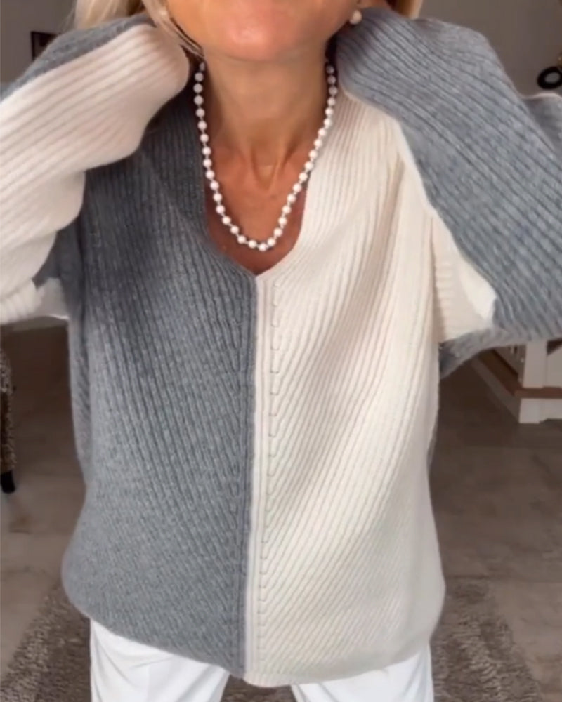 Pull de bloc de couleur en V