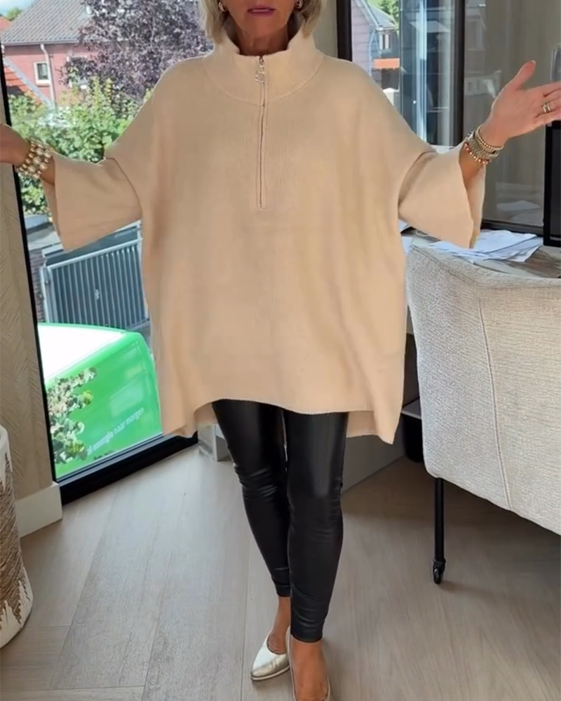 Pull Col Montant Demi-Zip Ample