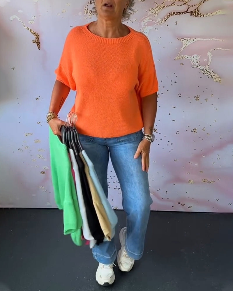 Pull ample décontracté de couleur unie à col rond