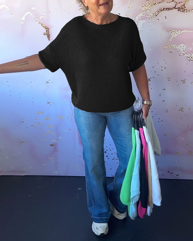 Pull ample décontracté de couleur unie à col rond