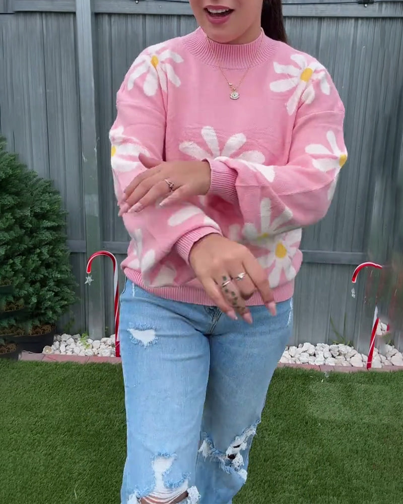 Pull jacquard à col rond tendance