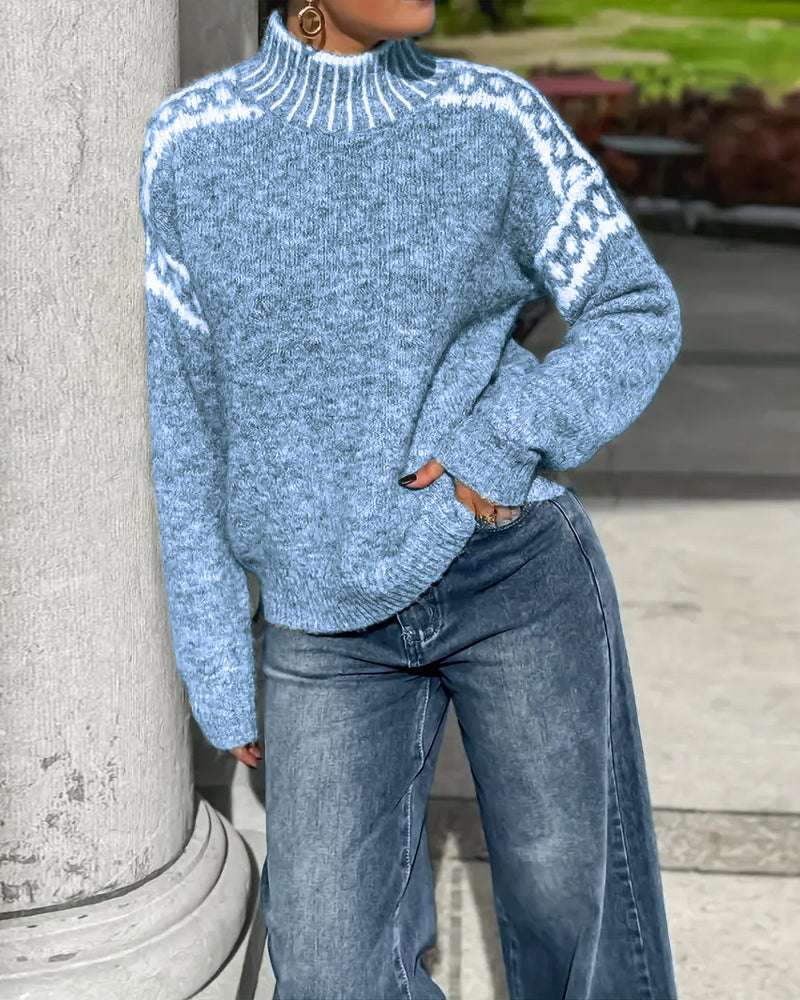 Pull Col Montant Imprimé Contrasté