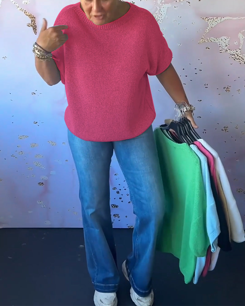 Pull ample décontracté de couleur unie à col rond