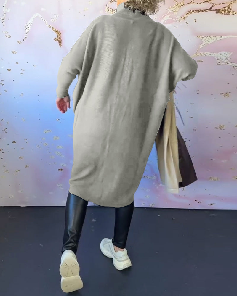 Pull décontracté à manches longues et col montant de couleur unie