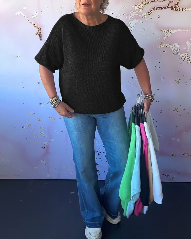 Pull ample décontracté de couleur unie à col rond