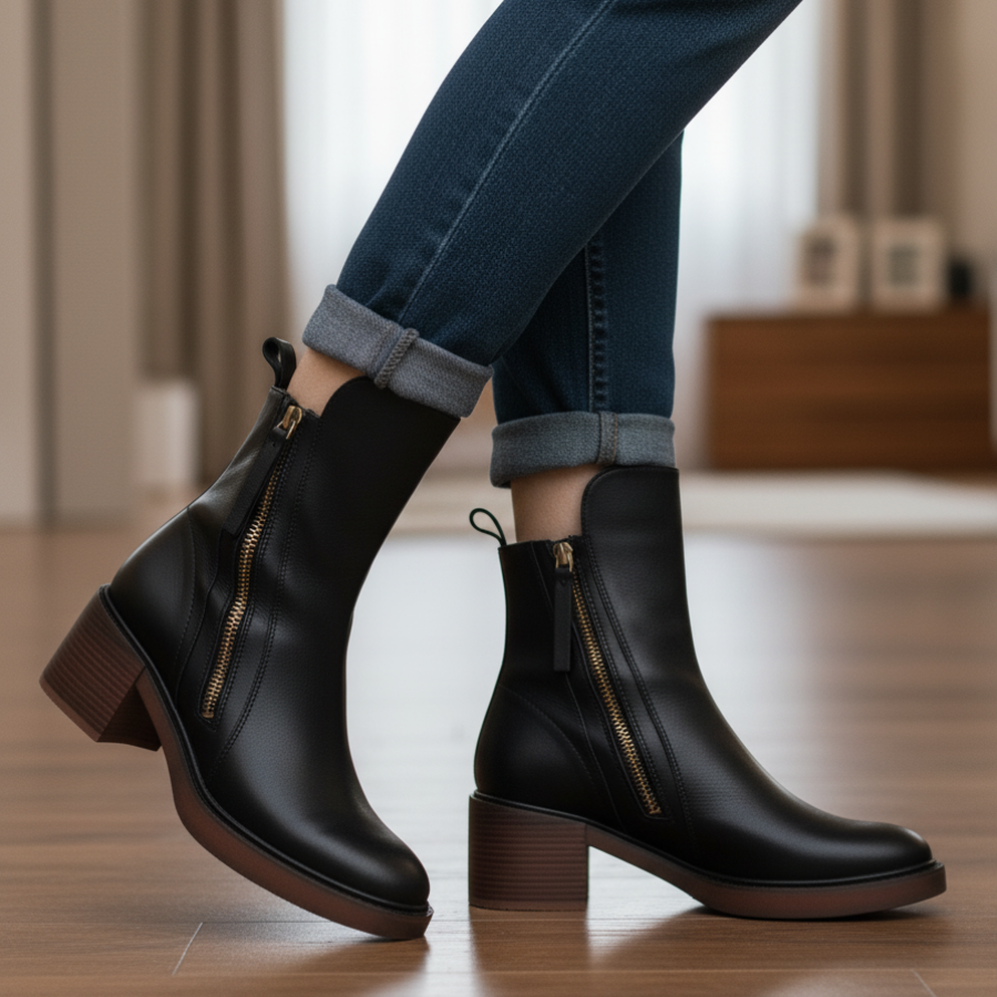 Solor Paris™ | Bottines en cuir noire élégante et confortable