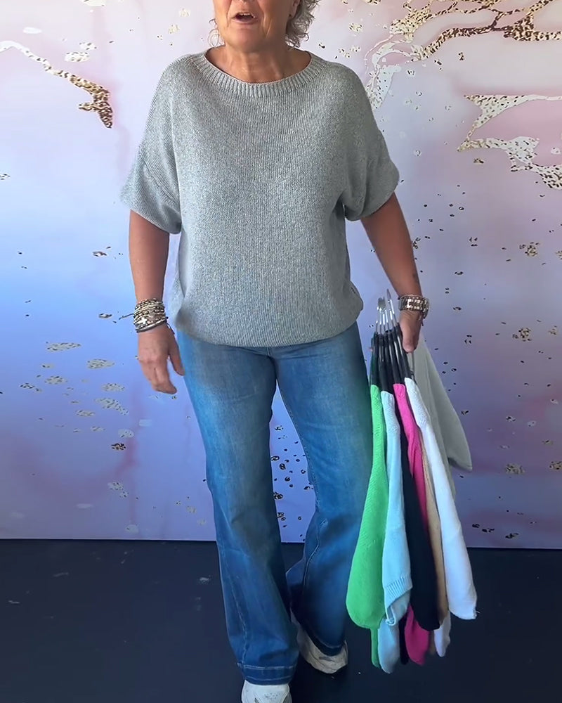 Pull ample décontracté de couleur unie à col rond