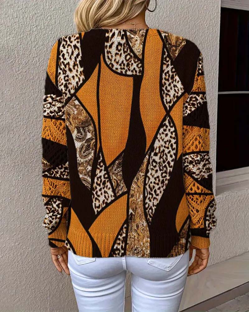 Pull À Col V Avec Imprimé Léopard Ajouré